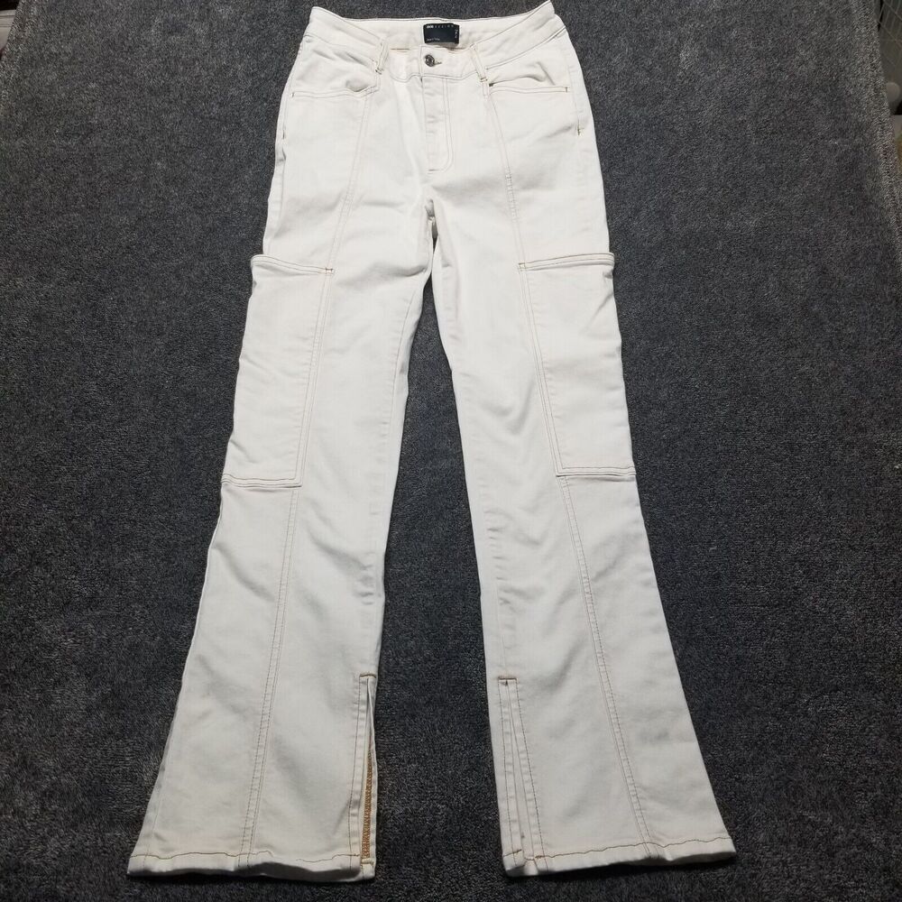 ASOS Design Women 30x32 Tall Jeans Pants Cargo White Stretch Spit Hem Coastal